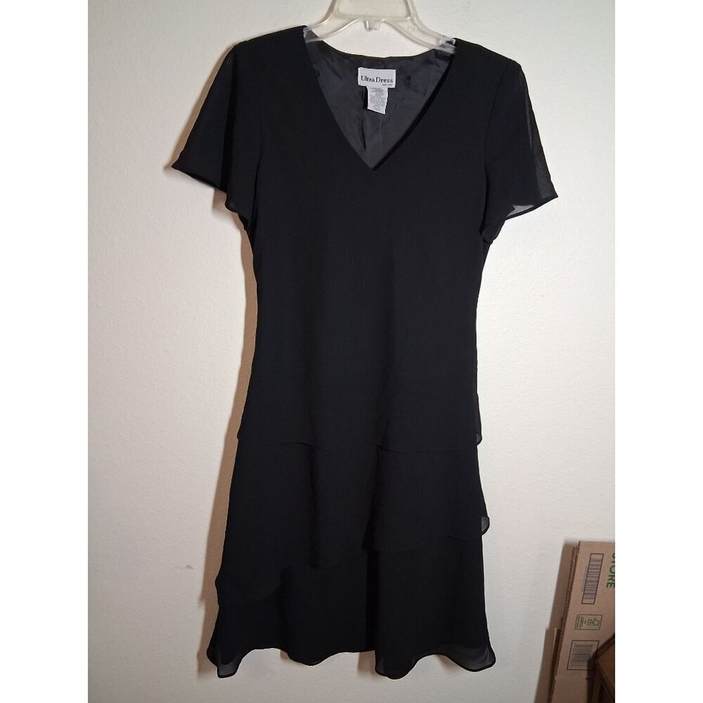 VTG Ultra Dress NY Business Casual 90s Y2K Tiered Boho Whimsigoth Black Size 8